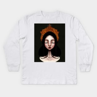 Snow White Low Brow Illustration With Russian Style Headress Glitter Undereye Make Up Kids Long Sleeve T-Shirt